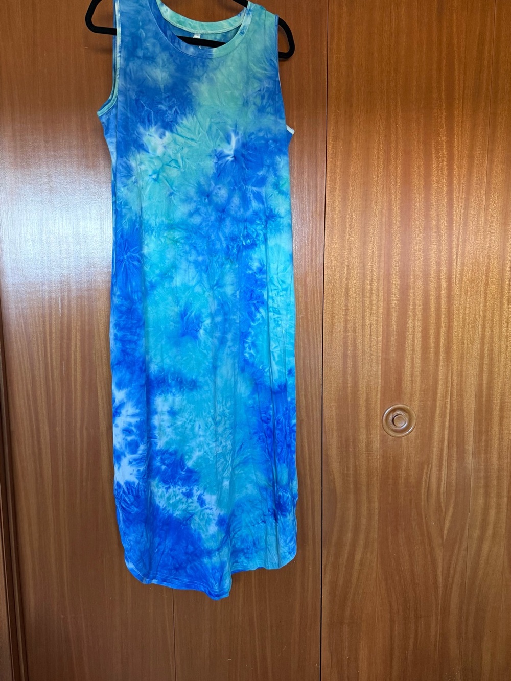 Size XL Sleeveless Blue Tie-Dye Midi Dress